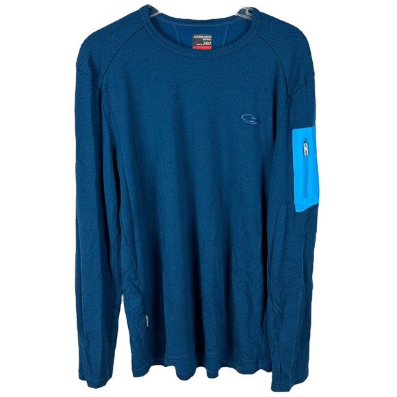 Icebreaker Merino Wool Navy Blue Baselayer Crew Neck Long Sleeve Men's Shirt L - Picture 1 of 5